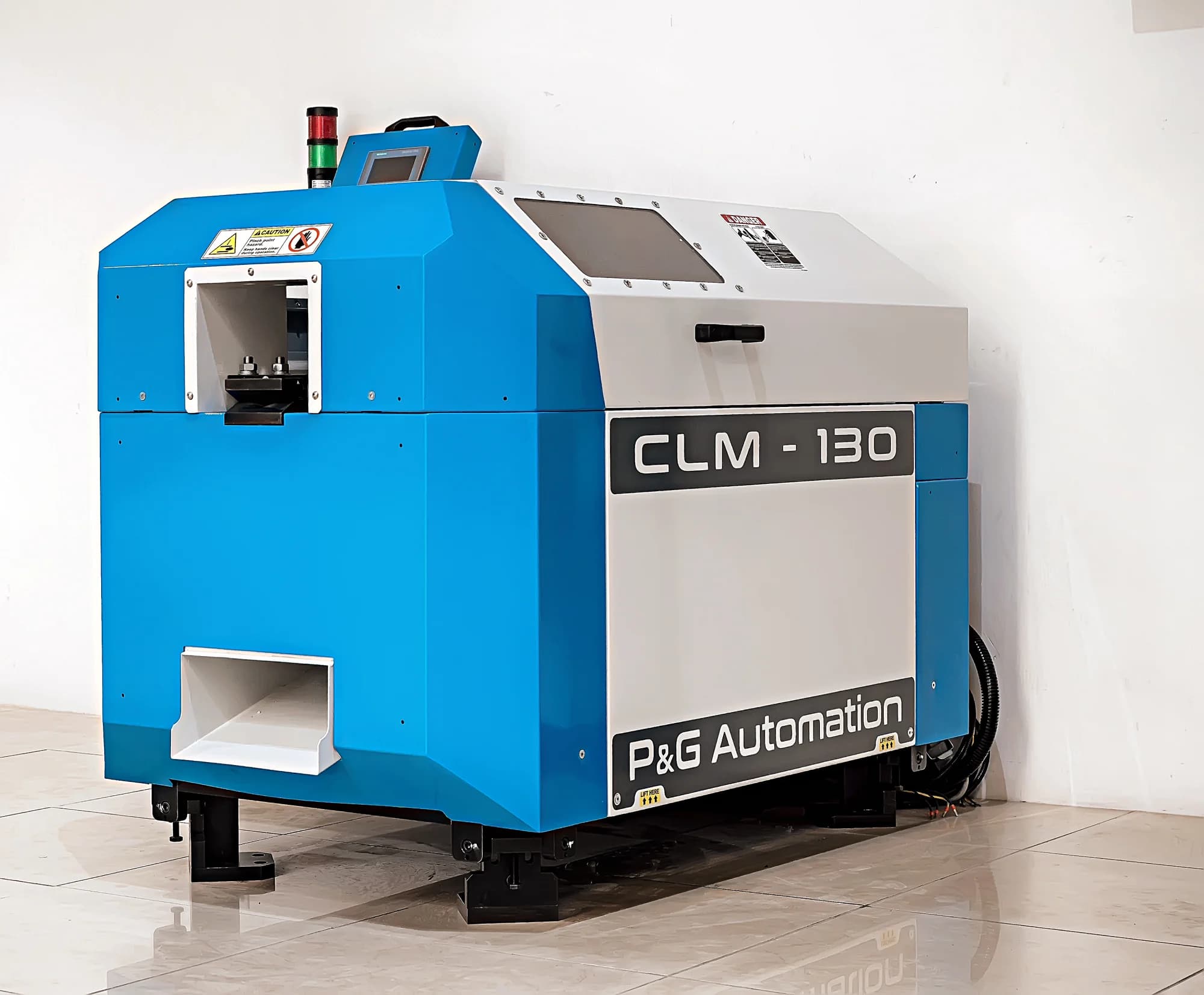 Chamfering machine marked CLM-130, seen from a front three-quarter view.