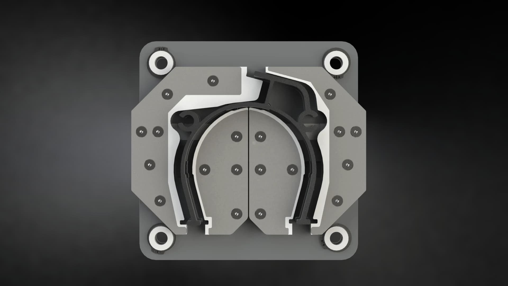 Cross-section view of a profile held inside the deburring tooling.