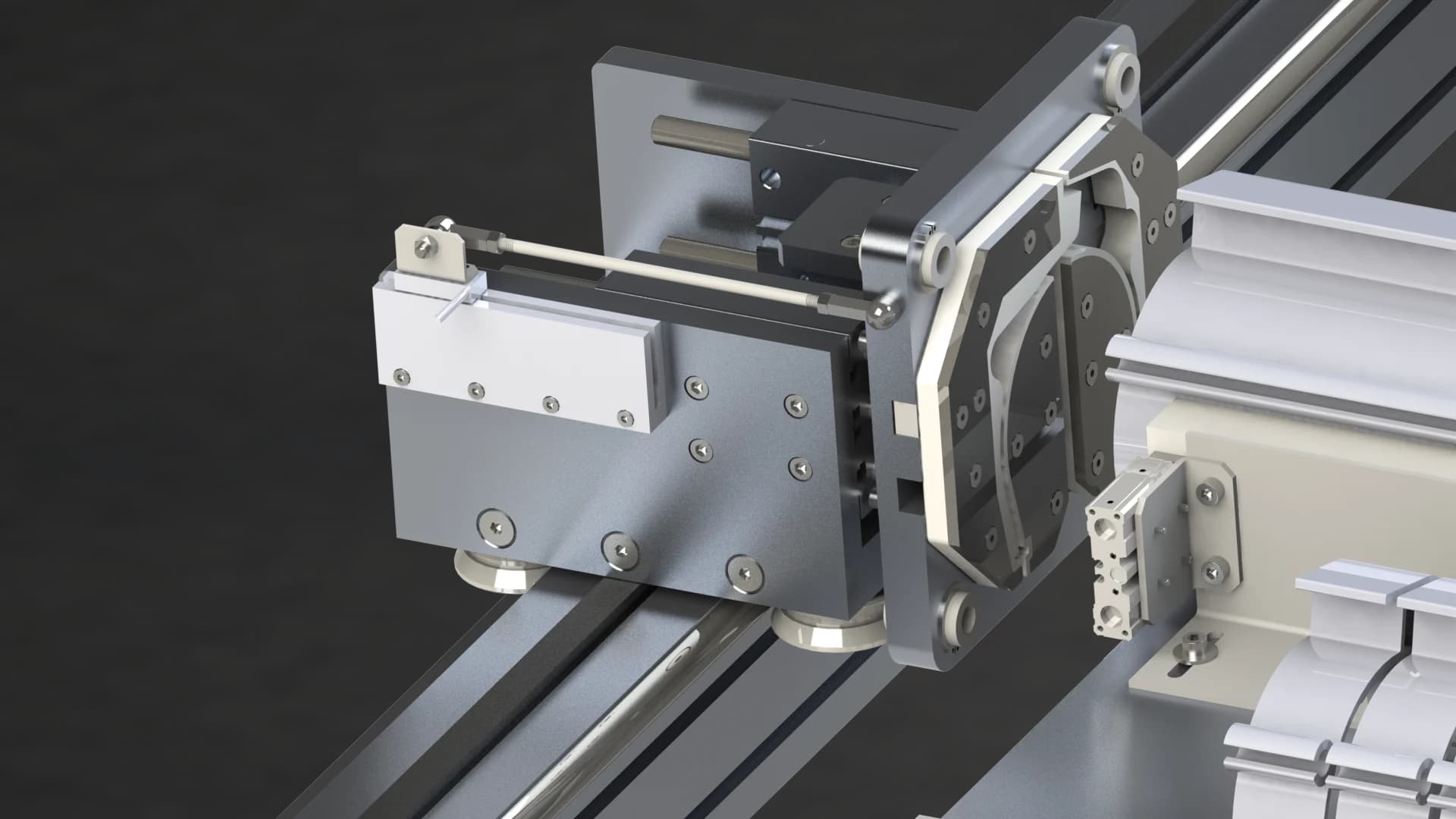 Front detail of the carrier head and its guide rail.